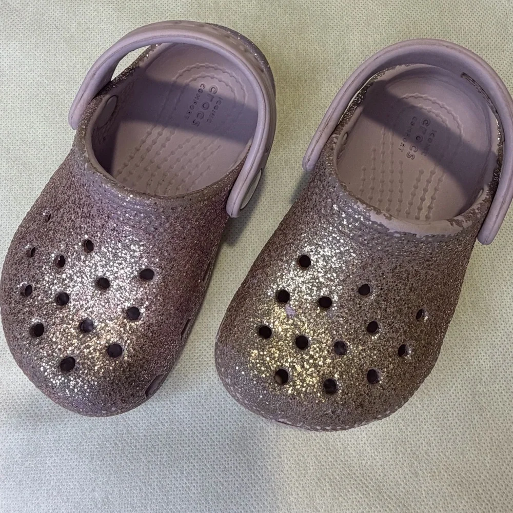 Crocs Kids Classic Glitter Clogs Purple Sparkle C5 Toddler Slip On